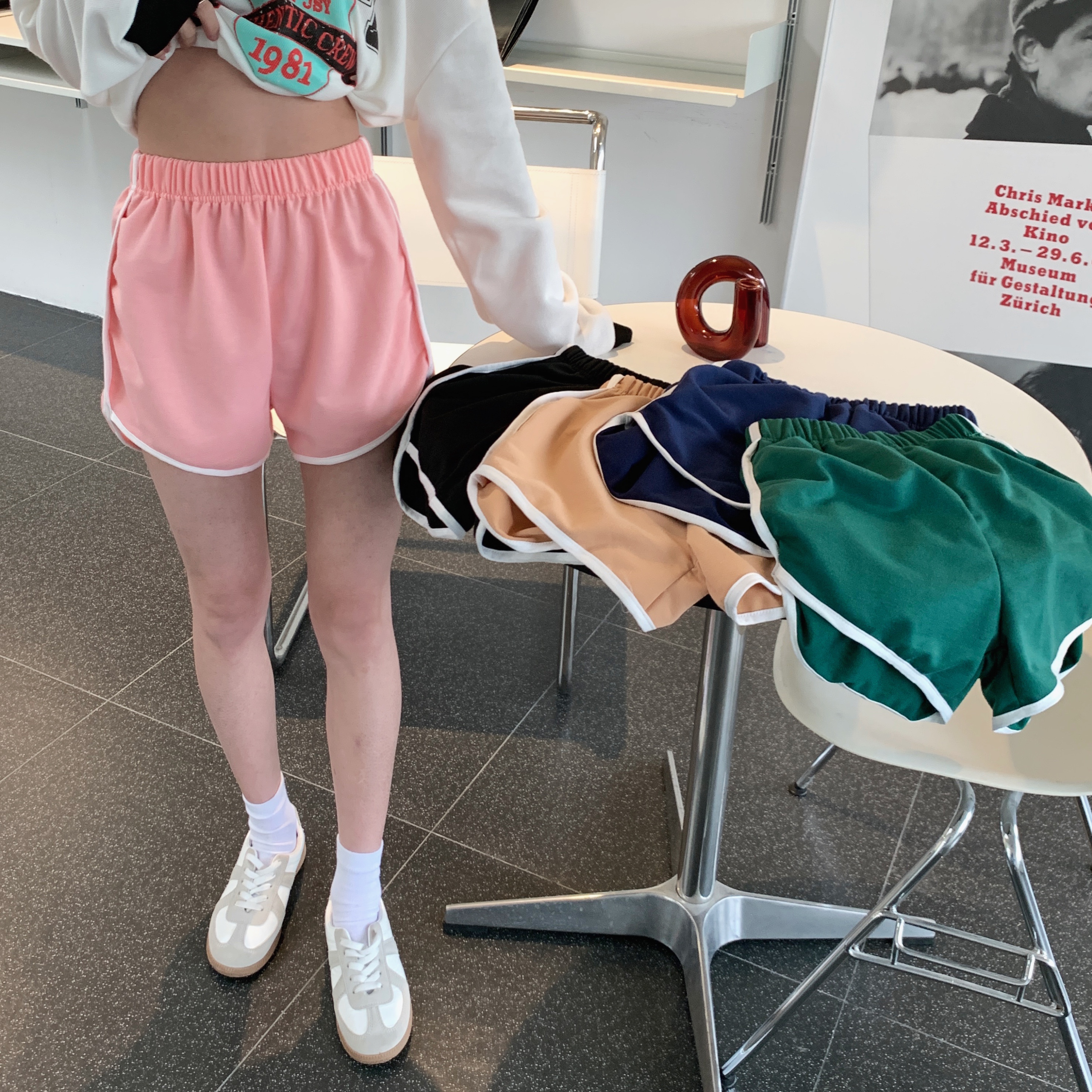 Real price sports shorts women's high waist drawstring slim casual wide leg hot pants