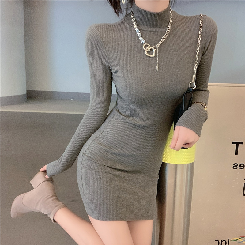 Real price of mid high collar slim fit dress