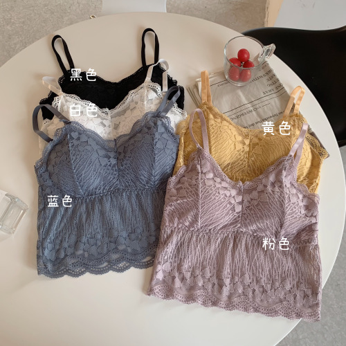 Real shooting lace latex breast pad beautiful back suspender vest bra underwear bottomed shirt sexy hollow inner match