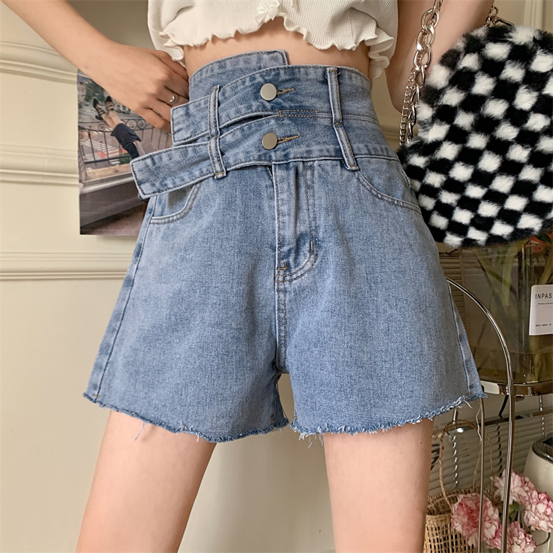 Real shooting Cowboy SHORTS women's 2022 new summer high waist thin loose wide leg A-shaped hot pants trend