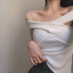 Korean cross multi wear design temperament sleeveless open back suspender Knitted Top