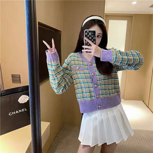 Korean official website dongdamen small fragrant style knitted cardigan autumn and winter 2020 foreign style coarse flower short sweater multi color