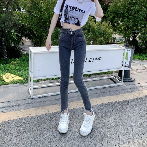 Real shot#Large size jeans women's high waist elastic self-cultivation looks thin and high Hong Kong style tight feet pencil nine-point pants