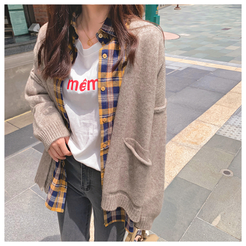 Autumn and winter new sweater coat student solid color simple knitting versatile top
