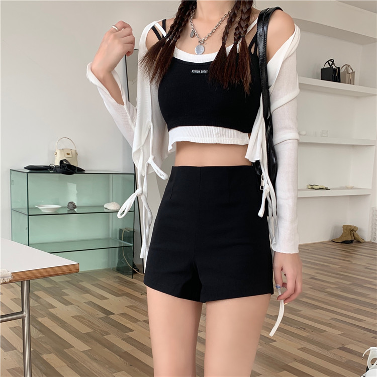 Real shooting high waist casual pants women's summer 2022 versatile black elastic thin pants children's Leggings super shorts
