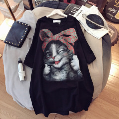 Summer new products short sleeve loose T-shirt women casual versatile cartoon Korean round neck print bottom coat women