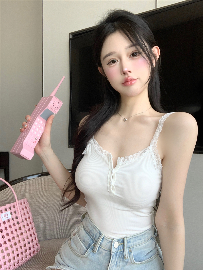 Real price real shot pure desire style sexy lace camisole female summer short section self-cultivation hot girl looks thin inside