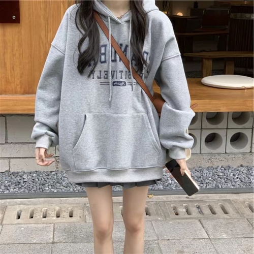 2022 autumn new Korean version student casual mid-length hooded thin coat large size sweater women