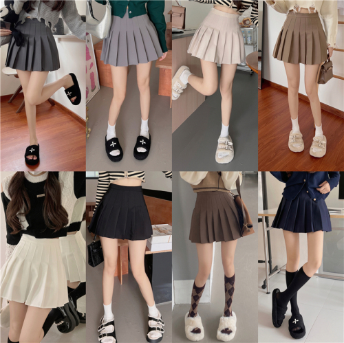 Real shot special offer does not reduce autumn and winter pleated skirt women's short skirt high waist mid-length large size a-line skirt with lining
