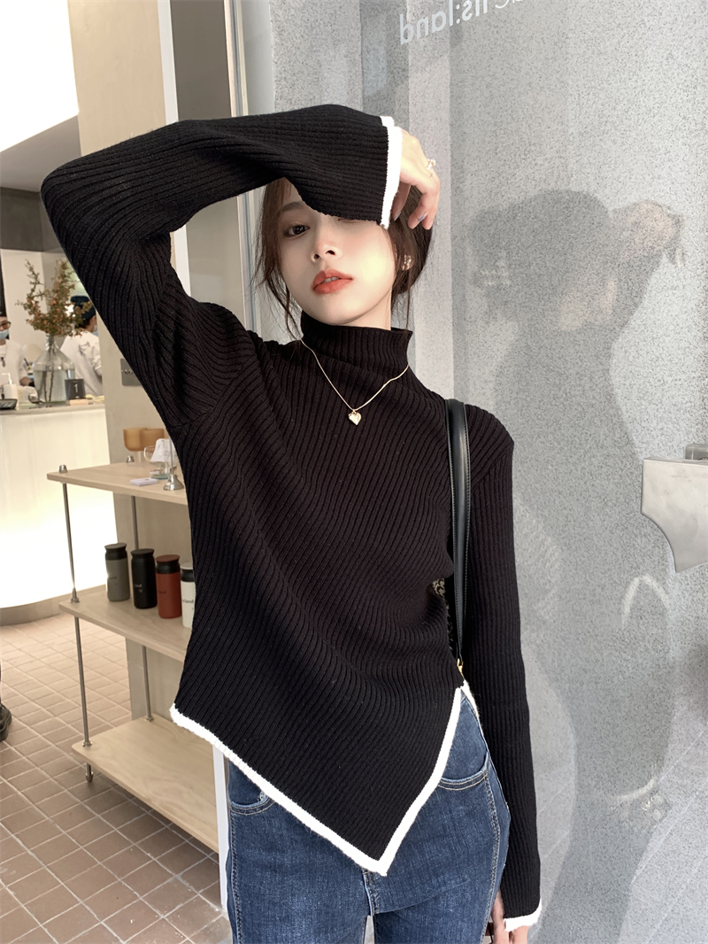 Chic half-high collar knitted sweater women's autumn and winter new irregular cover belly bottoming sweater tide