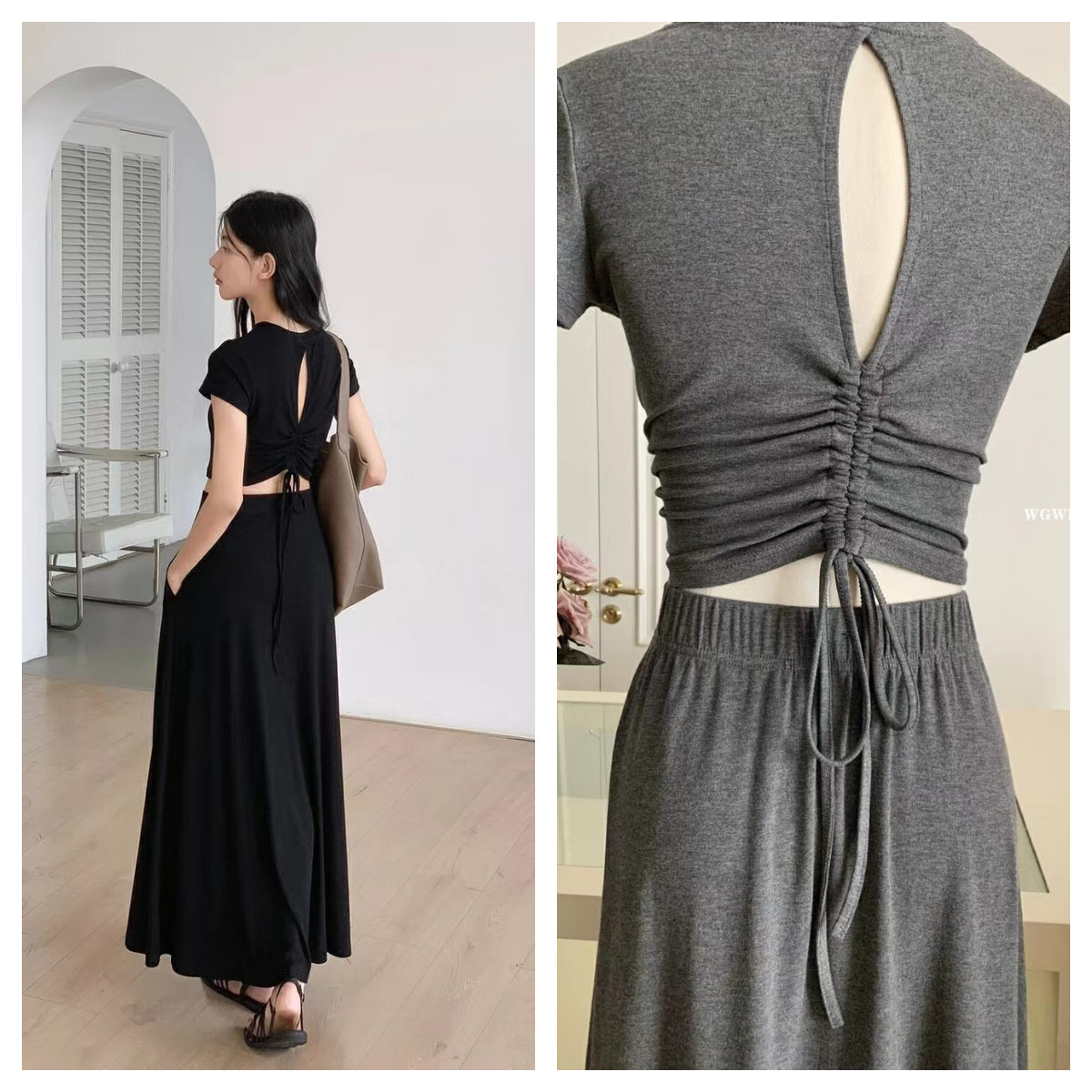 EighthMonth black casual slim skirt suit women's summer new short shoulder top two-piece set