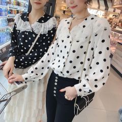 Versatile double-layer collar irregular shirt autumn 2020 new Korean women's wear wave point age reduction long sleeve top fashion