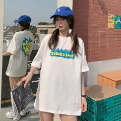 Real shot summer new short sleeve T-shirt for women's middle and long