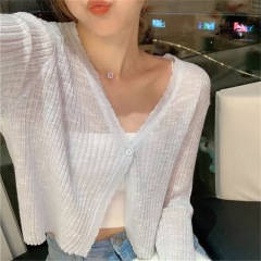 Xiaoxiangfeng knitted cardigan thin women's spring and autumn ice loose with sunscreen coat summer short top long sleeve