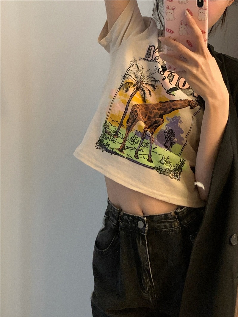 American retro short sleeve T-shirt women's summer clothes 2022 new slim fit slim design sense of minority short top