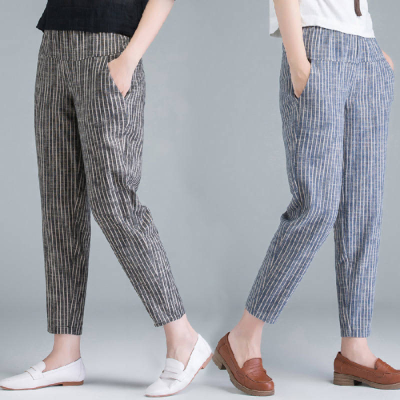 Summer and South Korean thin cotton and linen pants women's loose radish pants new high waist slim nine point Harun pants