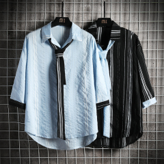 7XL ~ m large ice Stripe Shirt Men's 2021 summer new ultra thin short sleeve sunscreen top