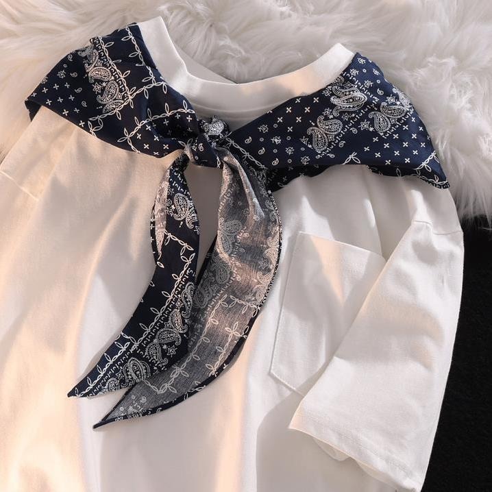 Cotton Shawl silk scarf short sleeve T-shirt women's fashion summer design loose top