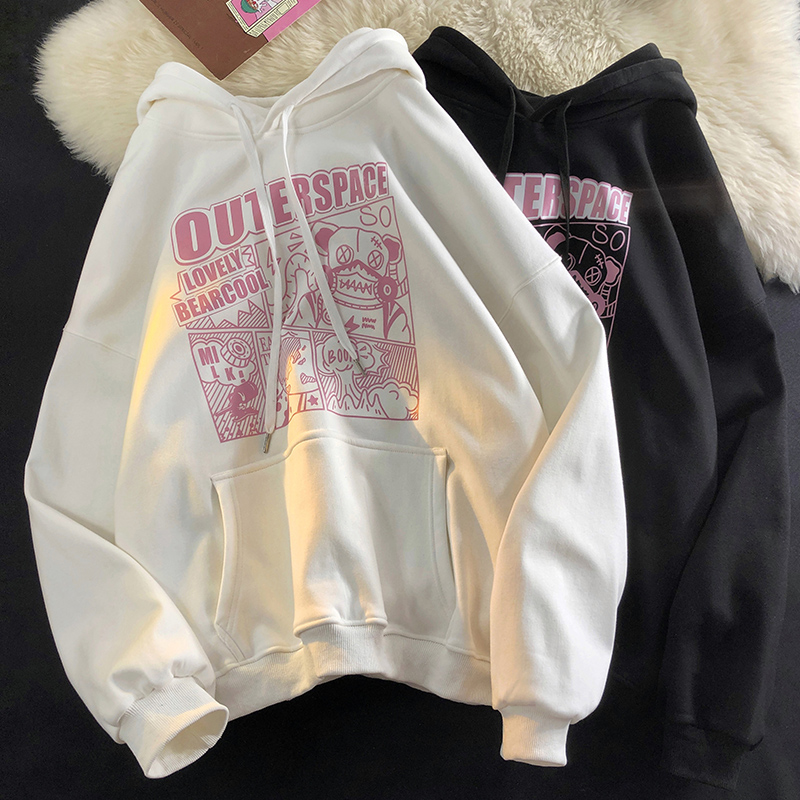 Spring, autumn and winter new products Huamian plus velvet cartoon hooded plus velvet thick sweater women's coat tide