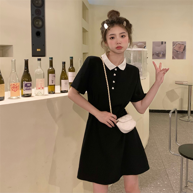 Black Polo skirt dress female small summer skirt summer waist slimming new a-line suit women's clothing