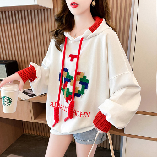 Real shot spring 280g twill 100 polyester fiber flocking thin section splicing pullover sweater women's jacket