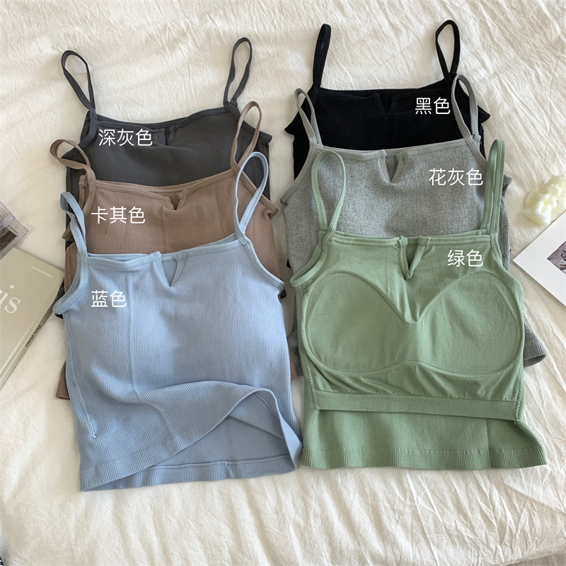 Real shooting real price autumn and winter Korean version solid color small V slim fit versatile suspender vest with chest cushion bottomed top