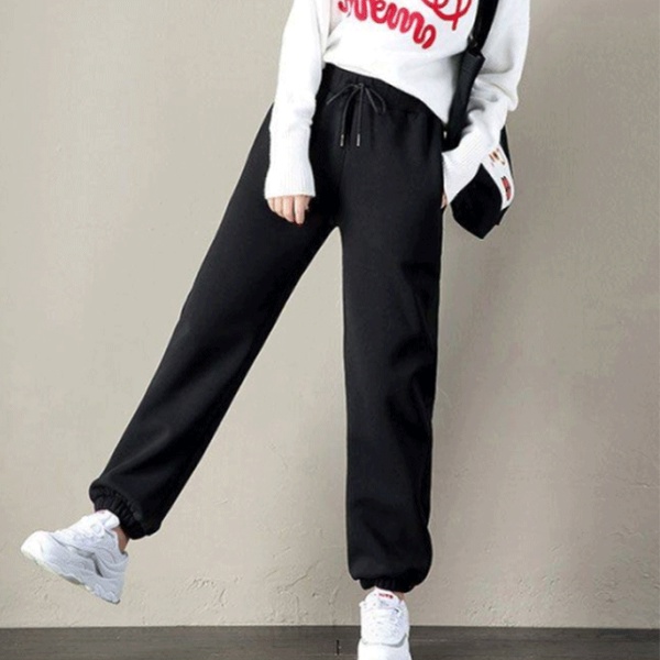 Lamb cashmere guard pants women's snow pants warm high waist loose Plush pants sports casual pants