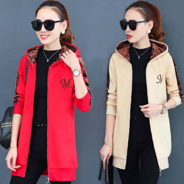 Autumn and winter new plush thickened hooded medium and long sweater coat female student Korean loose cardigan top women's wear