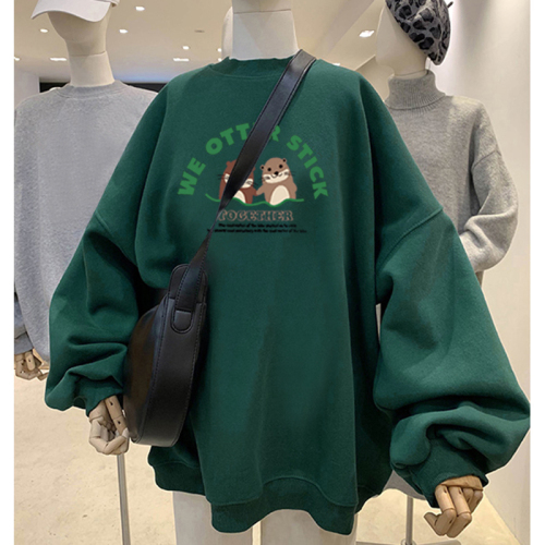 Official picture net price 280g custom fabric back pack autumn cartoon printing loose round neck sweater women
