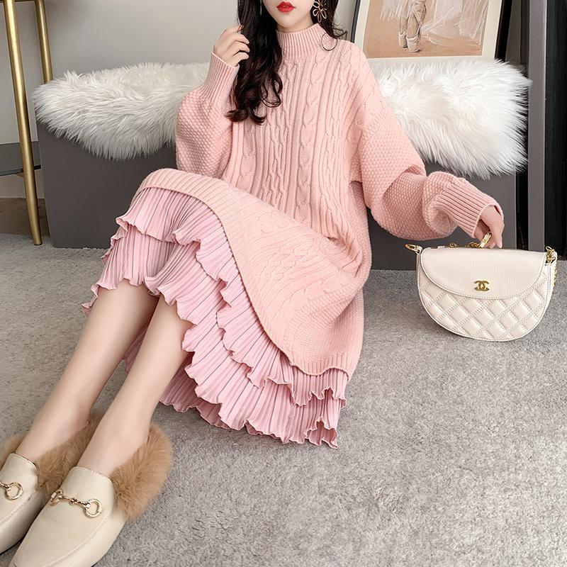 Wool dress women's mid autumn and winter long style over the knee lazy wind loose wear new dress thickened