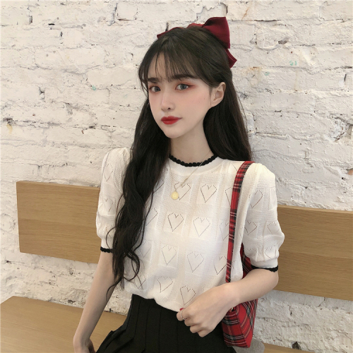 Summer  new Korean version of the all-match white pullover loose knitted bottoming shirt women's short-sleeved top clothes tide