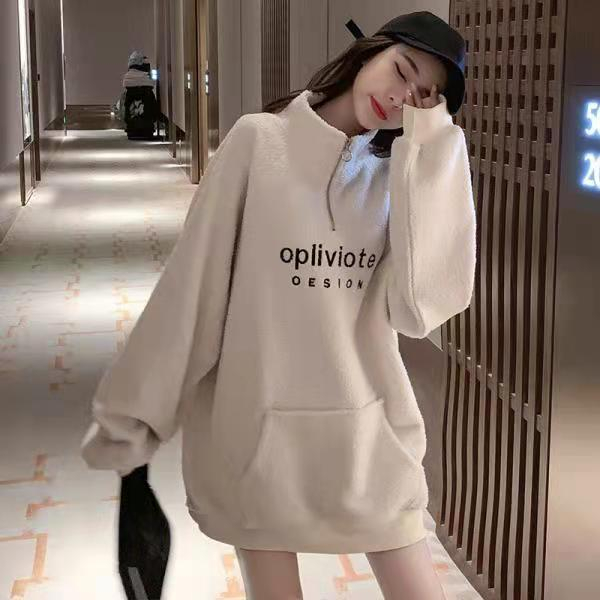 High-necked lambswool sweater women's autumn and winter 2022 new Korean version loose trendy ins plus velvet thick mid-length coat