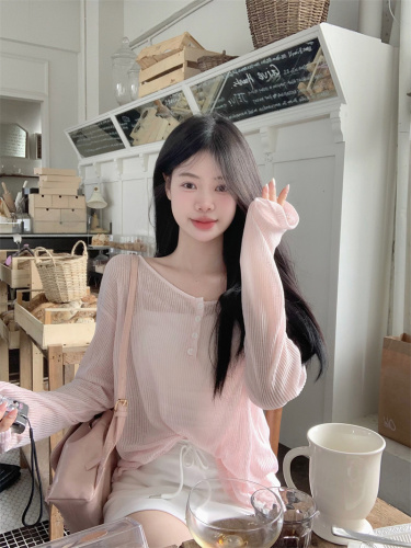 Real shot of Camellia Sweet Pink Lazy Pure Desire Backless Strap Design Blouse Top