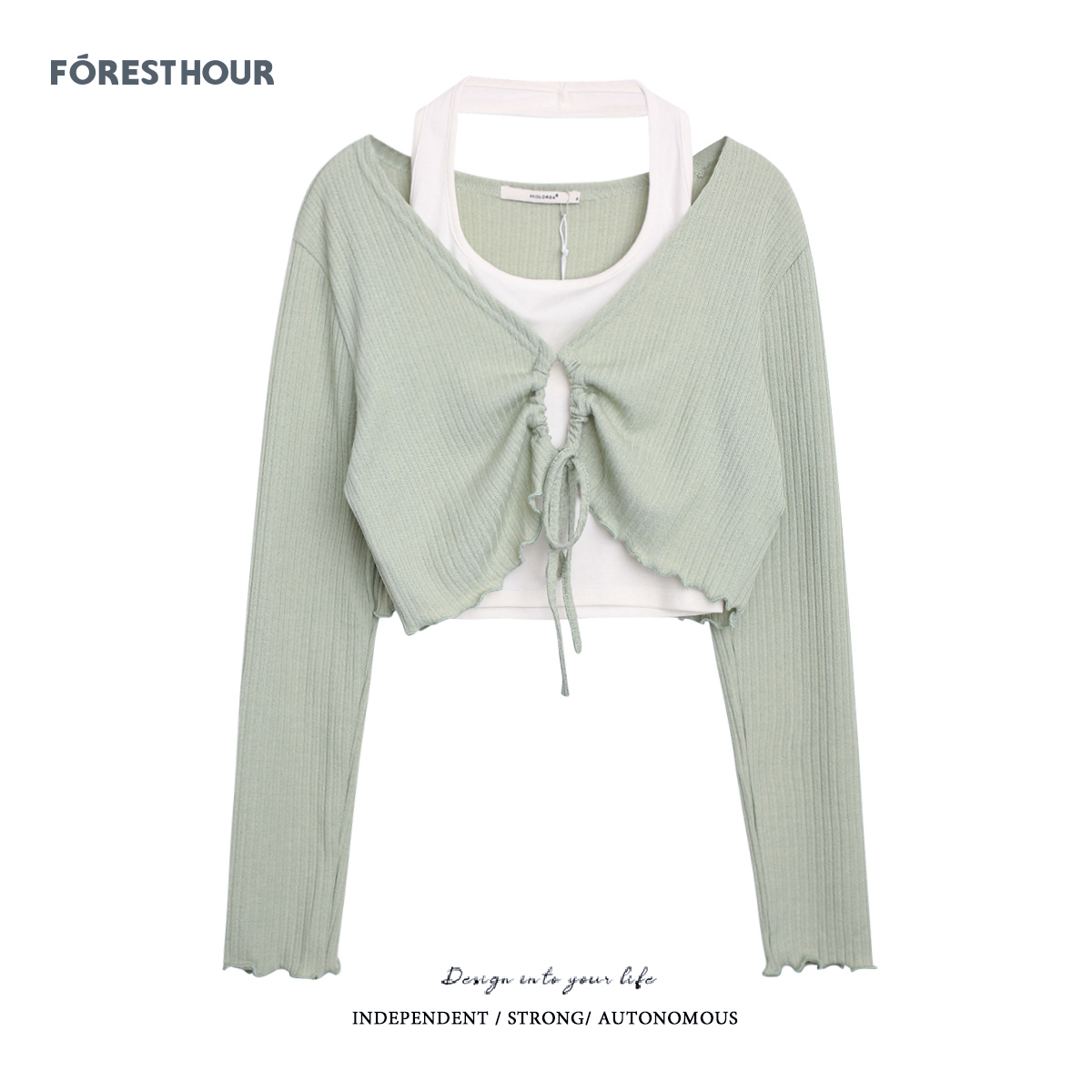 Real shot - pure desire hot girl pure desire short style niche design two-piece halter vest long-sleeved top