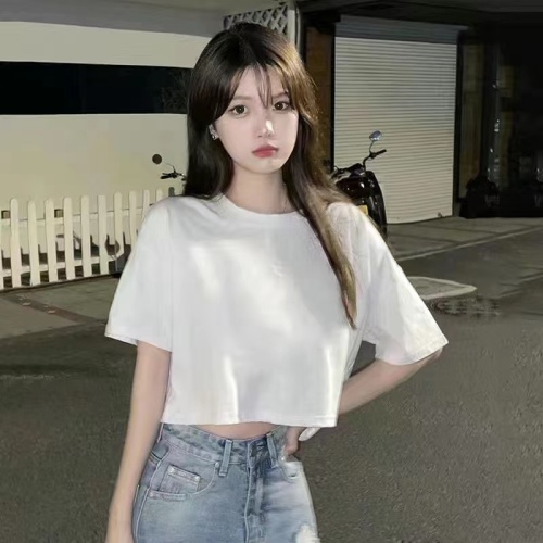 Summer Korean version 2023 new ins super hot loose all-match short top retro white short-sleeved T-shirt female