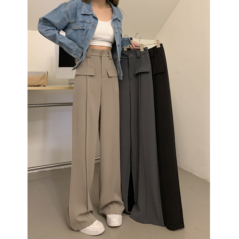 Real shot 2023 spring new loose suit wide-leg pants women's high waist drape slim straight casual mopping pants