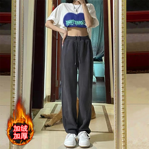 Plus velvet thick sports pants women's autumn and winter 2022 new plus velvet loose bundle feet ins wide leg casual sweatpants