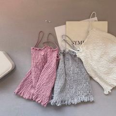 Summer hot girl Qian Fu's House Sydney custom sexy summer pleated wooden ear side suspender vest