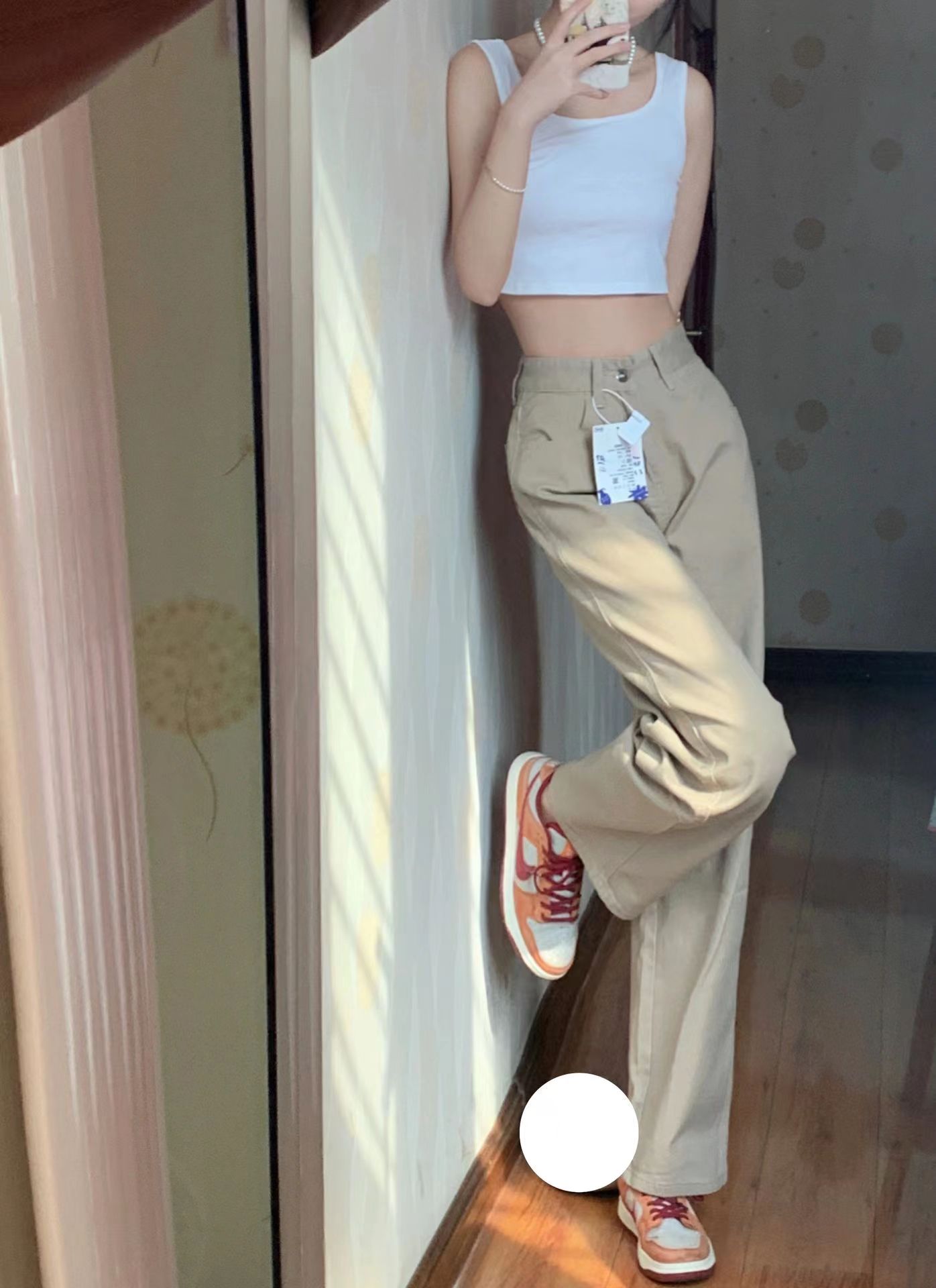2023 new American retro khaki high waist straight loose casual pants women's street all-match trousers all-match