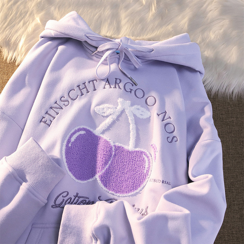 Bag back strip Double-layered hood#HuaMian 300g new embroidered hooded sweatshirt women's versatile loose jacket