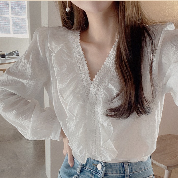 New spring and autumn Korean versatile white shirt women's long sleeve foreign style top top grade