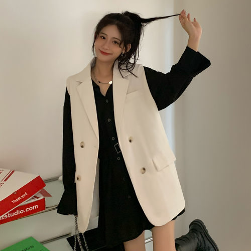 Real shooting real price  autumn suit vest women's new loose Korean version all-match thin vest jacket women