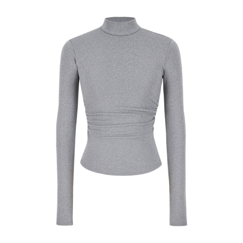 Thickened velvet half turtleneck long-sleeved T-shirt bottoming shirt for women with design pleated slim fit top