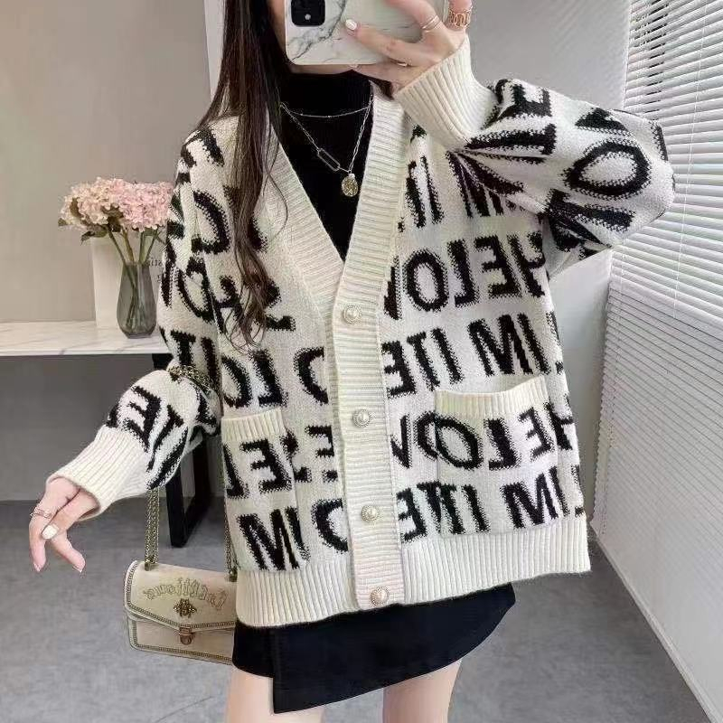 Korean version of the alphabet sweater jacket women's new loose French gentle lazy wind thin knitted cardigan top