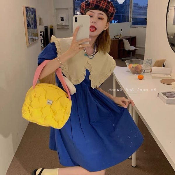 Plus size fat MM French first love sweet dress women summer 2023 new fashionable doll collar age-reducing blue skirt