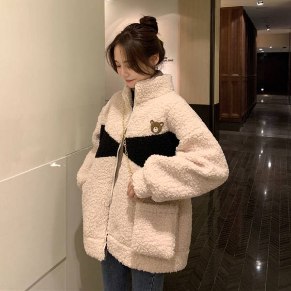 2020 winter Korean new large loose Slouchy style Plush cardigan imitation lamb wool jacket