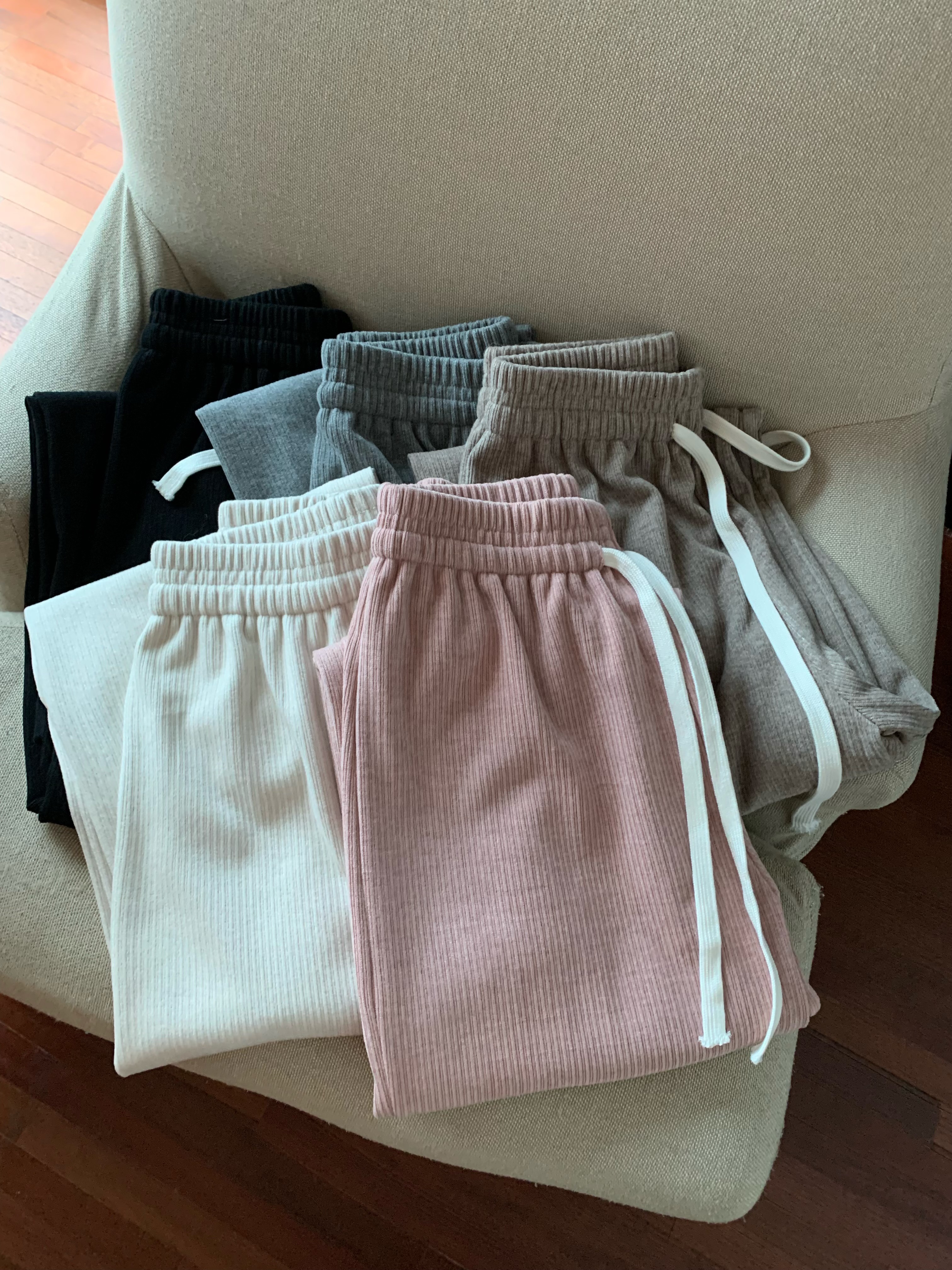 Real shooting real price ~ drawstring high waist loose political thick section pit strip rabbit velvet wide leg pants slim straight casual pants