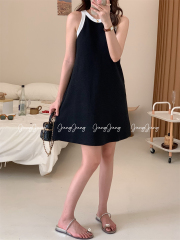 Live shooting! Sleeveless vest patchwork color contrast dress female Xia Mingyuan temperament small fragrance versatile short skirt