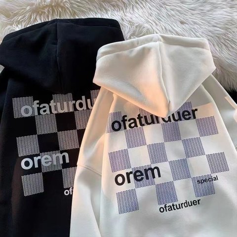 260g large fish scale back collar double hooded sweater checkerboard printed hooded sweater women's autumn high-end jacket