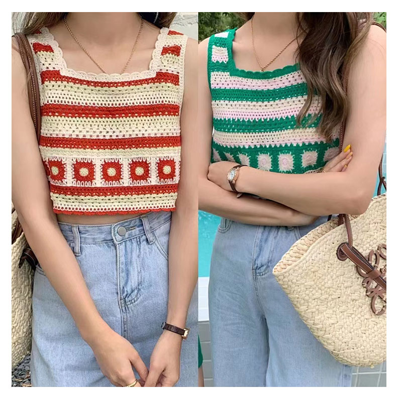 Small suspender women's Bohemian hollow Knitted Blouse short tassel knitted suspender vest national style top